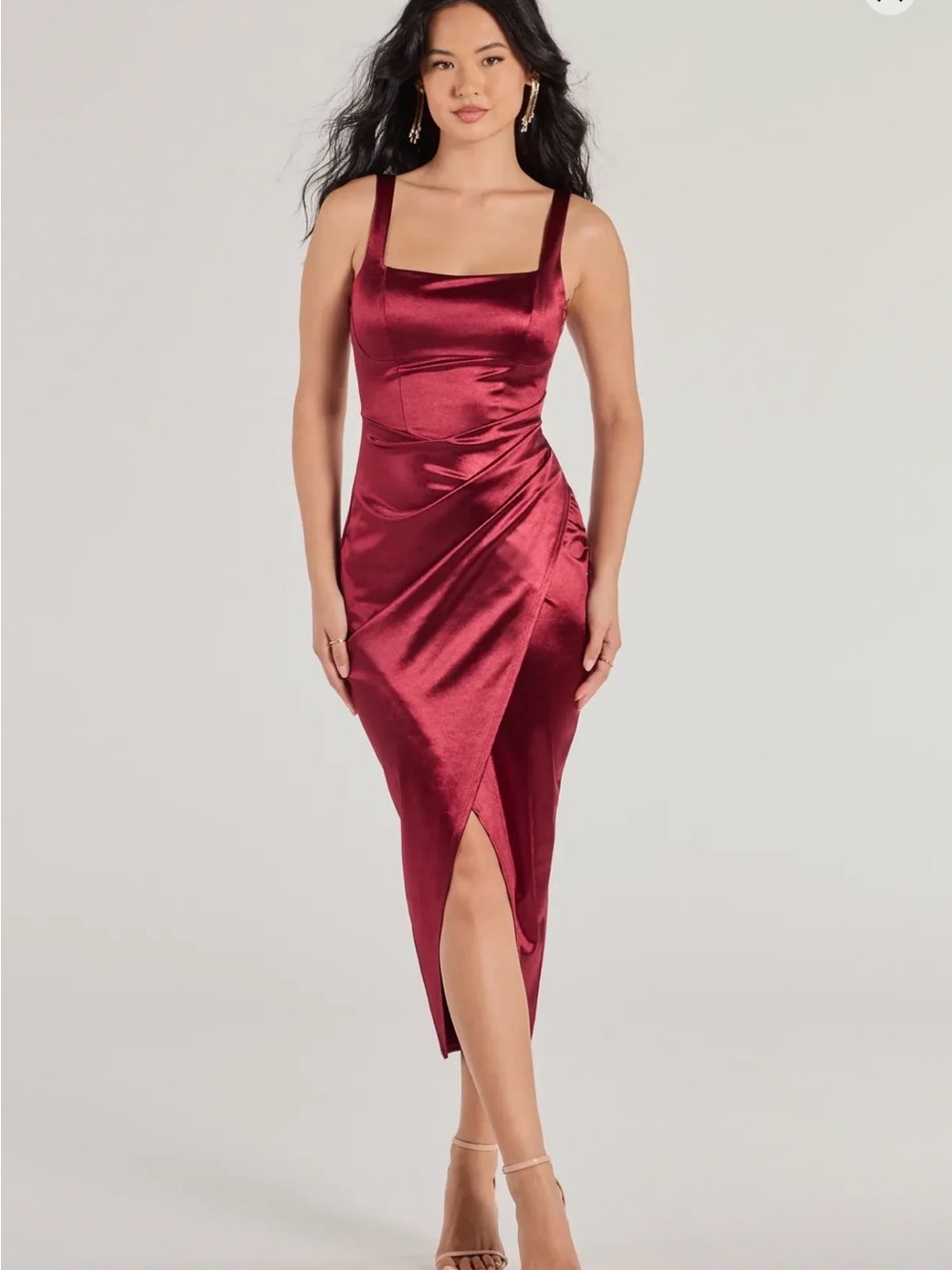 Windsor Formal Red Satin Midi Dress